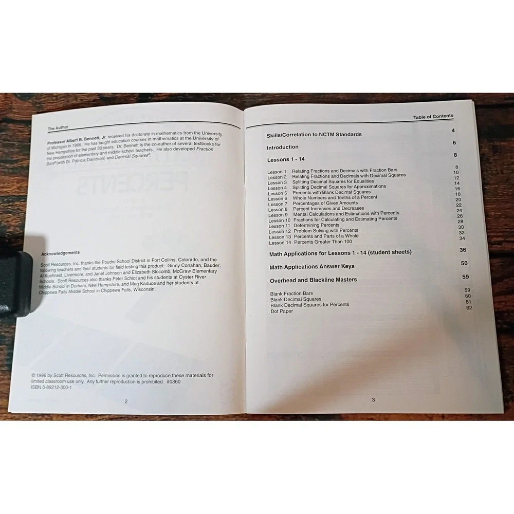Middle School Mathematics Percents Scott Resources Workbook Dr Albert B Bennett